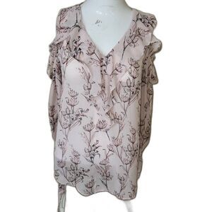 Krazy Kat size S womens blouse top floral elastic stretch ruffle cold shoulder